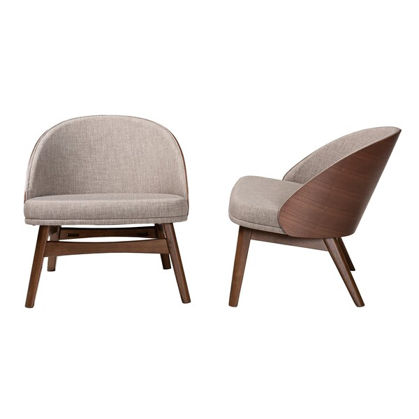 Baxton Studio Lovella MidCentury Modern Grey Fabric and Walnut Brown Finished Wood 2Piece Accent Chair Set, PR - 225-2PC-12949-ZORO