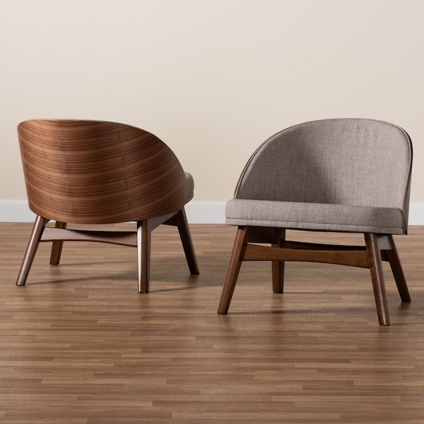 Baxton Studio Lovella MidCentury Modern Grey Fabric and Walnut Brown Finished Wood 2Piece Accent Chair Set, PR - 225-2PC-12949-ZORO