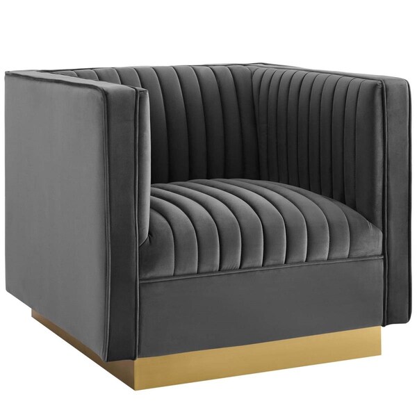 Modway Furniture Sanguine Vertical Channel Tufted Accent Performance Velvet Armchair, Gray - EEI-3406-GRY