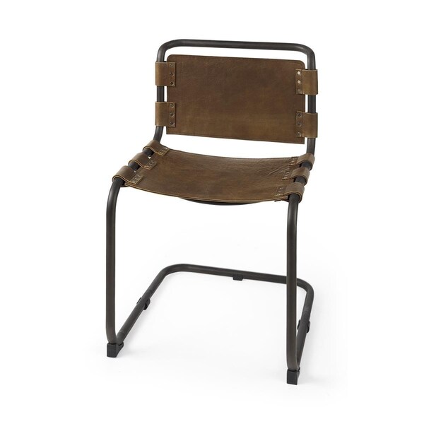 Homeroots Leather Dining Side Chair, Light Brown - Set of 2 - 397468