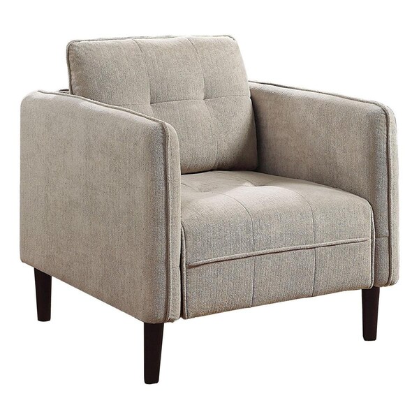 Benjara 33 in. Hak Rounded Arms Biscuit Tufting Wood Legs Accent Chair, Taupe - BM299621