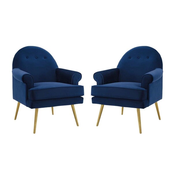 Modway Furniture Revive Armchair Performance Velvet, Navy - Set of 2 - EEI-4295-NAV