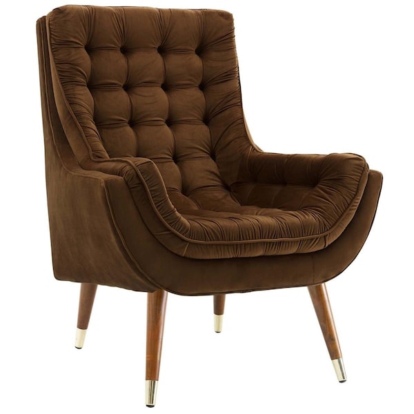 Modway Furniture Suggest Button Tufted Performance Velvet Lounge Chair, Brown - EEI-3001-BRN