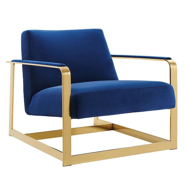 Modway Furniture Seg Performance Velvet Accent Chair, Gold Navy - EEI-4219-GLD-NAV