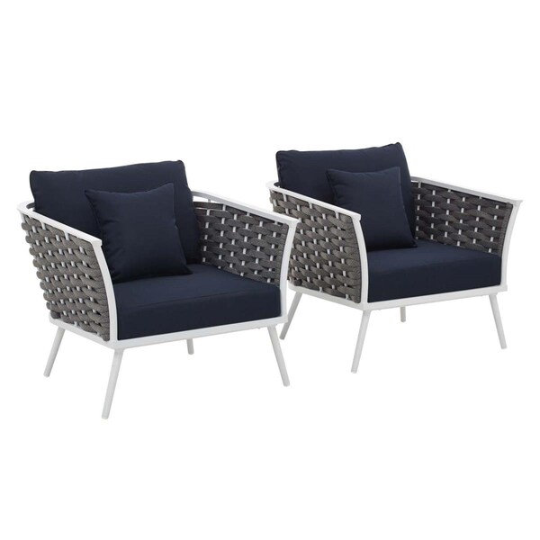 Modway Furniture Stance Outdoor Patio Aluminum Armchair, White Navy - Set of 2 - EEI-3162-WHI-NAV-SET