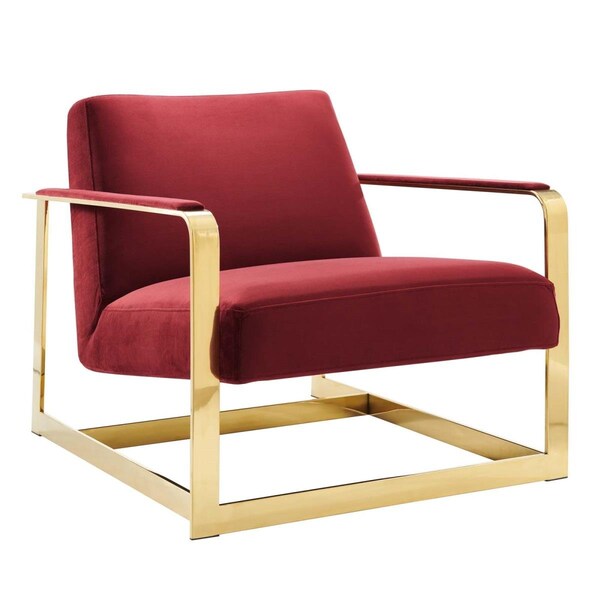 Modway Furniture Seg Performance Velvet Accent Chair, Gold Maroon - EEI-4219-GLD-MAR