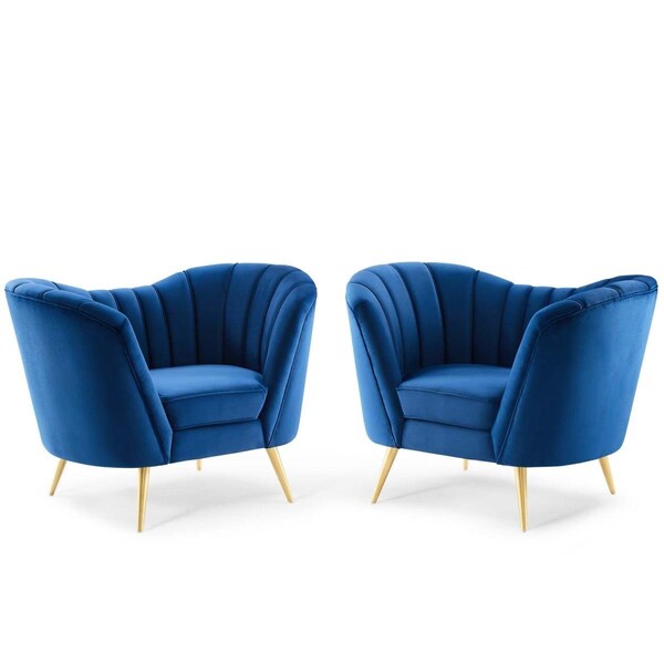 Modway Furniture Opportunity Performance Velvet Armchair, Navy - Set of 2 - EEI-4088-NAV