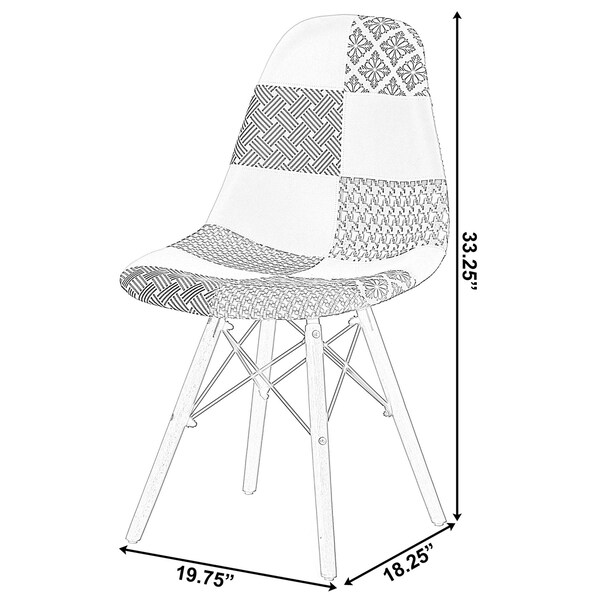 Fabulaxe Modern Fabric Patchwork Chair w/Wooden Legs for Kitchen, Dining Room, Entryway, Living Room, PK 4 - QI004327.4