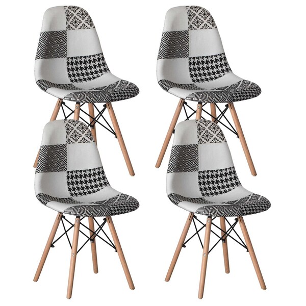 Fabulaxe Modern Fabric Patchwork Chair w/Wooden Legs for Kitchen, Dining Room, Entryway, Living Room, PK 4 - QI004327.4