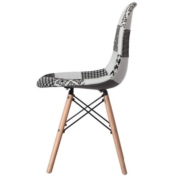 Fabulaxe Modern Fabric Patchwork Chair w/Wooden Legs for Kitchen, Dining Room, Entryway, Living Room, PK 4 - QI004327.4