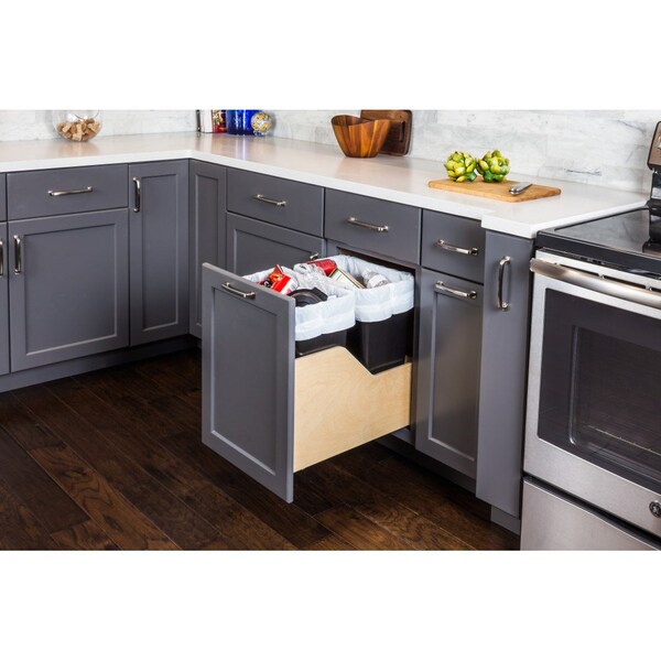 Hardware Resources Double 35 Quart Bottom-Mount Soft-close Trashcan Pullout for Door Mounting, Includes Two Black Cans - CDM-WBMD35B
