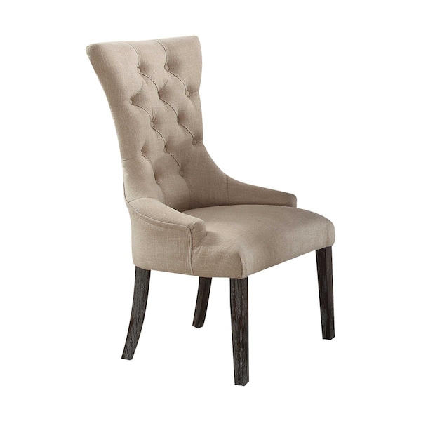 Homeroots 28 x 24 x 43 in. Beige Linen Weathered Espresso Wood Upholstery Arm Chair - Set of 2 - 347311