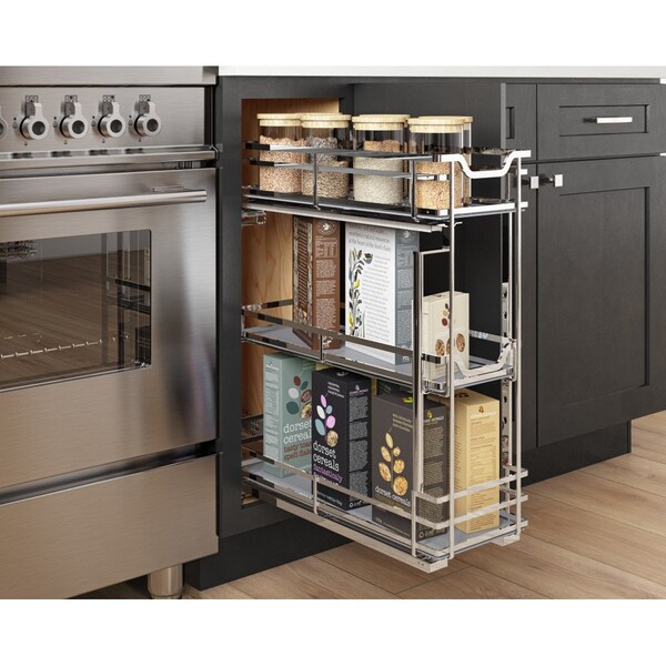 Hardware Resources 8" Polished Chrome STORAGE WITH STYLE Metal "No Wiggle" Base Pullout, Preassembled - SWS-BPO8PC