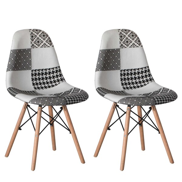 Fabulaxe Modern Fabric Patchwork Chair w/Wooden Legs for Kitchen, Dining Room, Entryway, Living Room, PK 2 - QI004327.2