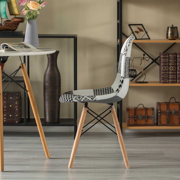 Fabulaxe Modern Fabric Patchwork Chair w/Wooden Legs for Kitchen, Dining Room, Entryway, Living Room, PK 2 - QI004327.2