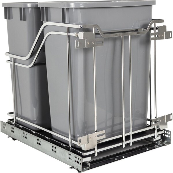 Hardware Resources Double 35 Quart Polished Chrome STORAGE WITH STYLE Metal Soft-close Trashcan Pullout - SWS-MBMD35GPC