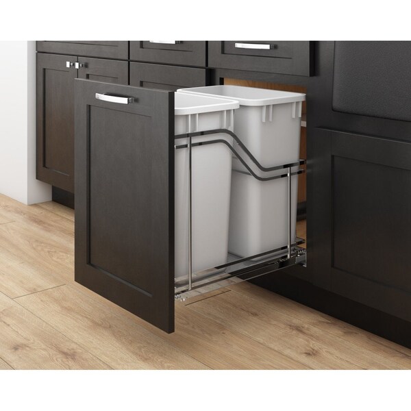 Hardware Resources Double 35 Quart Polished Chrome STORAGE WITH STYLE Metal Soft-close Trashcan Pullout - SWS-MBMD35GPC
