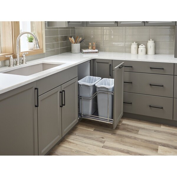 Hardware Resources Double 35 Quart Polished Chrome STORAGE WITH STYLE Metal Soft-close Trashcan Pullout - SWS-MBMD35GPC