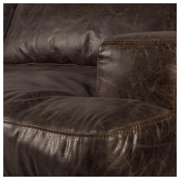 Homeroots Dark Brown Moroccan Leather Wide Accent Chair with Wood & Black Iron Base - 376350