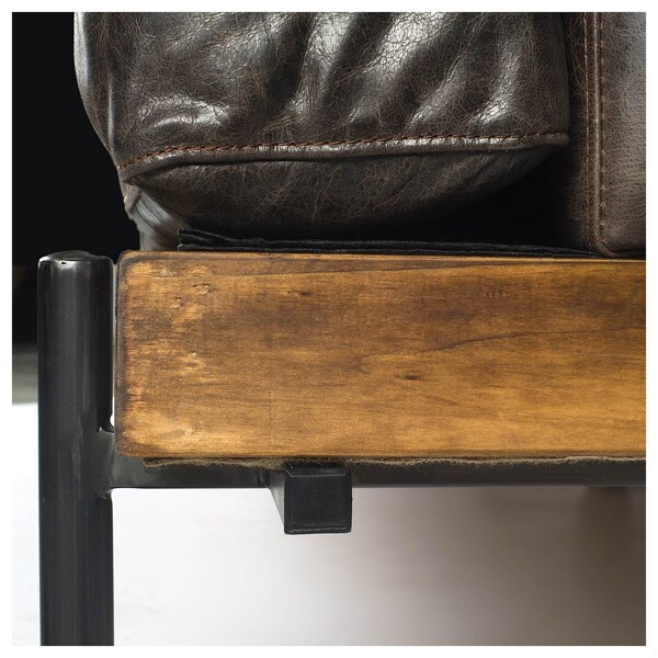 Homeroots Dark Brown Moroccan Leather Wide Accent Chair with Wood & Black Iron Base - 376350