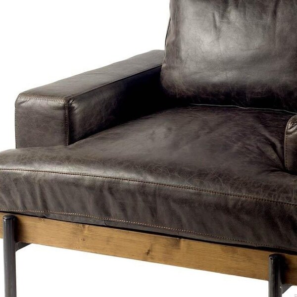 Homeroots Dark Brown Moroccan Leather Wide Accent Chair with Wood & Black Iron Base - 376350