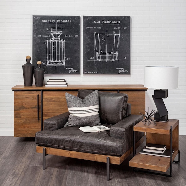 Homeroots Dark Brown Moroccan Leather Wide Accent Chair with Wood & Black Iron Base - 376350