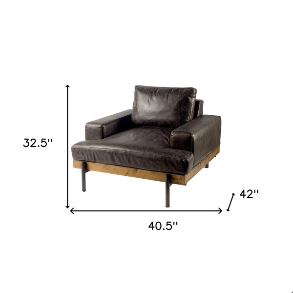 Homeroots Dark Brown Moroccan Leather Wide Accent Chair with Wood & Black Iron Base - 376350