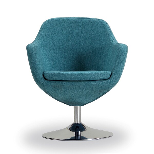 Manhattan Comfort Caisson Swivel Accent Chair in Blue and Polished Chrome - AC028-BL