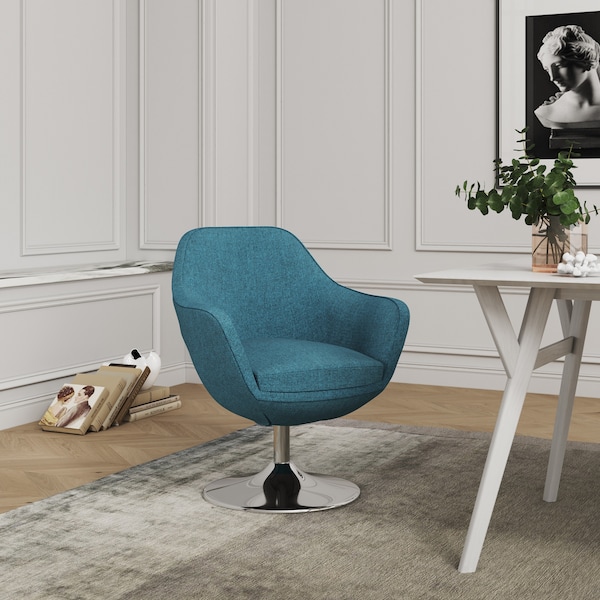 Manhattan Comfort Caisson Swivel Accent Chair in Blue and Polished Chrome - AC028-BL