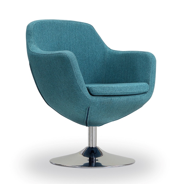 Manhattan Comfort Caisson Swivel Accent Chair in Blue and Polished Chrome - AC028-BL