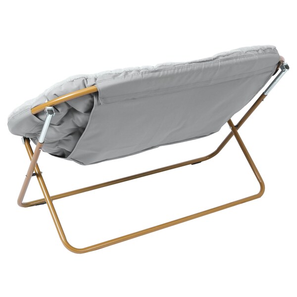 Flash Furniture Eleanor 56-in Portable Folding Double Saucer Chair in Gray Faux Fur w/a Soft Gold Steel Frame - FV-FDS-001-GY-SGD-GG