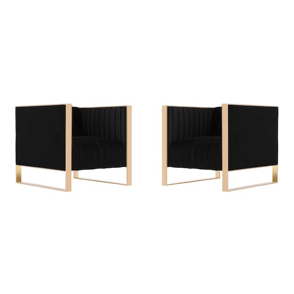 Manhattan Comfort Trillium Accent Chair in Black and Rose Gold (Set of 2) - 2-AC055-BK