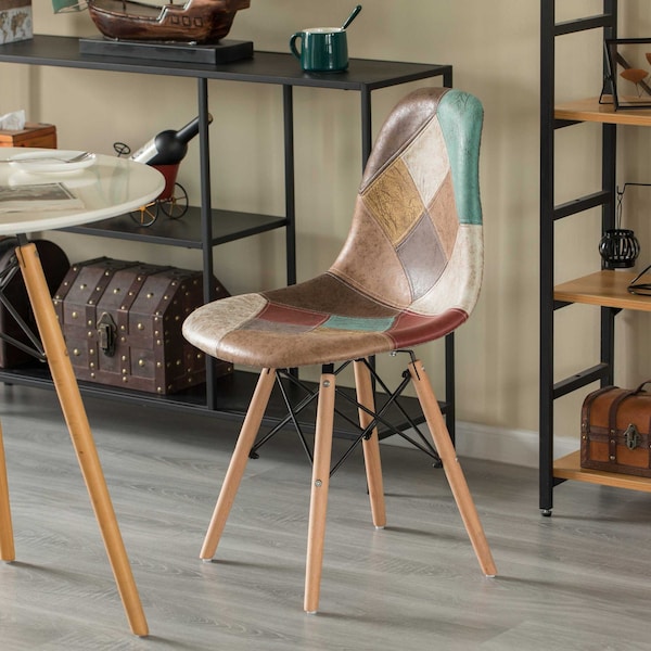 Fabulaxe Chair with Leather and Suede Like Tones with Wooden Legs - QI004326
