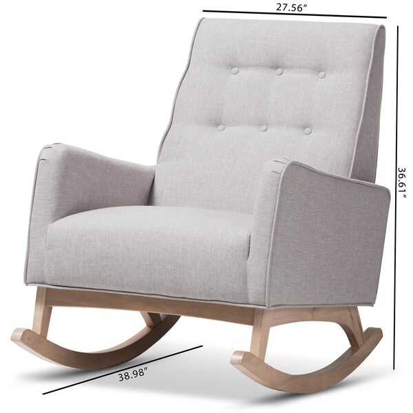Baxton Studio Marlena Greyish Beige Upholstered Whitewash Wood Rocking Chair - 143-7842