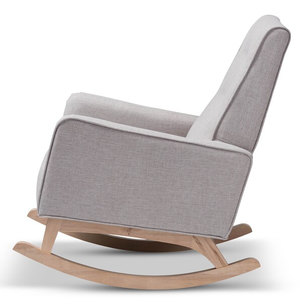 Baxton Studio Marlena Greyish Beige Upholstered Whitewash Wood Rocking Chair - 143-7842