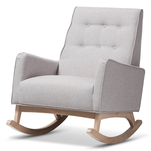 Baxton Studio Marlena Greyish Beige Upholstered Whitewash Wood Rocking Chair - 143-7842