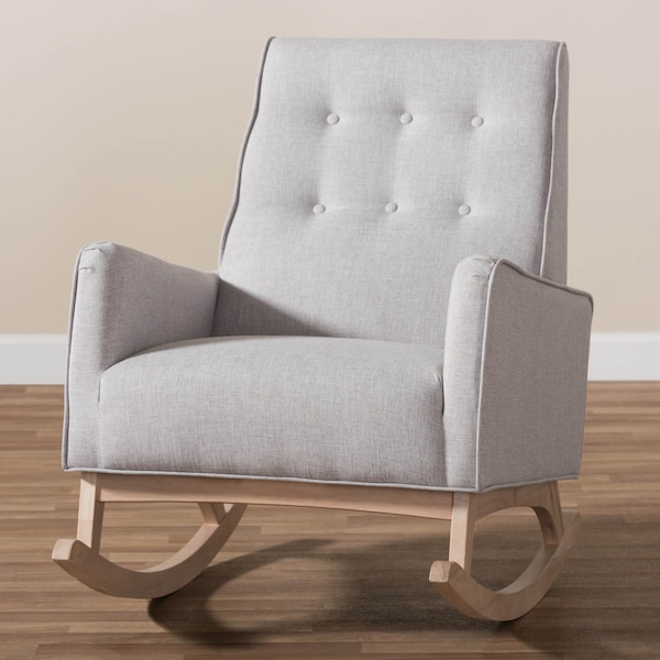 Baxton Studio Marlena Greyish Beige Upholstered Whitewash Wood Rocking Chair - 143-7842