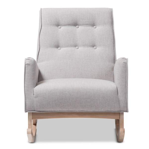 Baxton Studio Marlena Greyish Beige Upholstered Whitewash Wood Rocking Chair - 143-7842