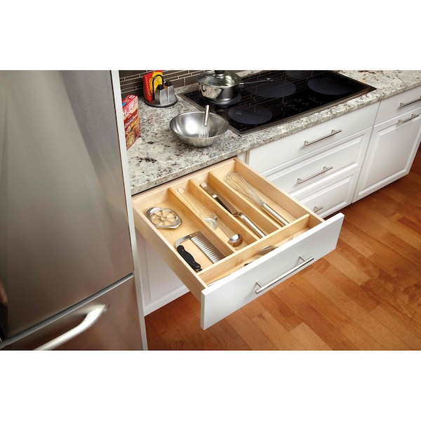 Rev-A-Shelf Drawer Insert, Maple Wood, Natural Maple, 24 in W, 2.88 in H, 22 in D - 4WUT-3