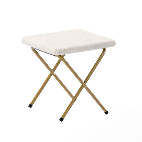 Flash Furniture Eleanor 56-in Folding Double Saucer Chair w/2 Folding Ottomans Ivory Faux Shearling w/Gold Frame - FV-FDS-001-2FR-IV-SGD-GG