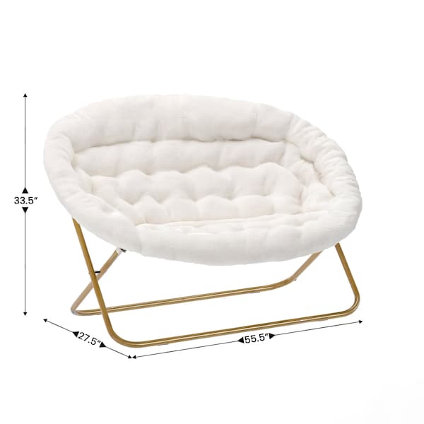 Flash Furniture Eleanor 56-in Folding Double Saucer Chair w/2 Folding Ottomans Ivory Faux Shearling w/Gold Frame - FV-FDS-001-2FR-IV-SGD-GG