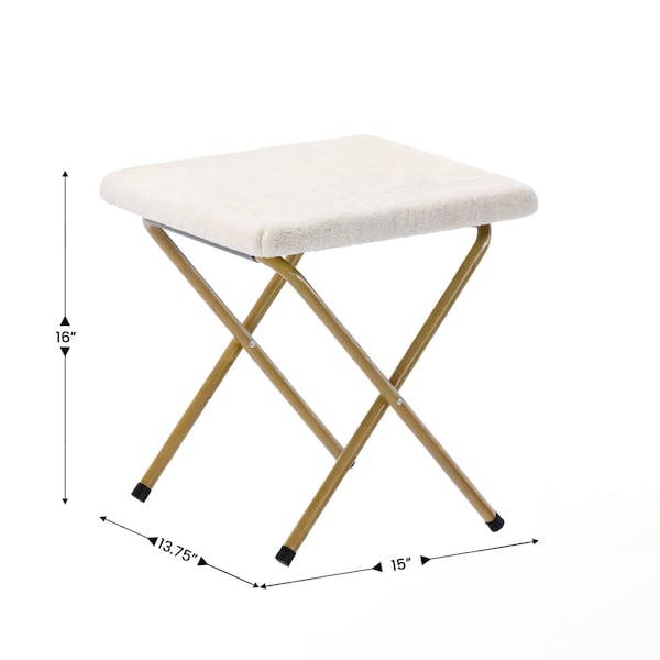 Flash Furniture Eleanor 56-in Folding Double Saucer Chair w/2 Folding Ottomans Ivory Faux Shearling w/Gold Frame - FV-FDS-001-2FR-IV-SGD-GG