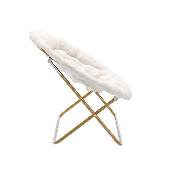 Flash Furniture Eleanor 56-in Folding Double Saucer Chair w/2 Folding Ottomans Ivory Faux Shearling w/Gold Frame - FV-FDS-001-2FR-IV-SGD-GG