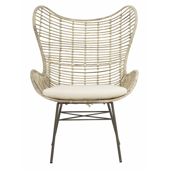 Safavieh Malia Rattan Wingback Armchair, White Wash - 40.2 x 31.7 x 28.4 in. - ACH6500A