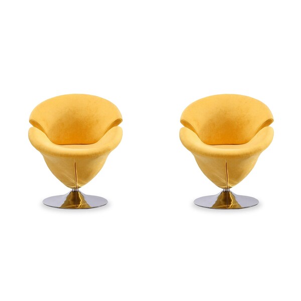 Manhattan Comfort Tulip Swivel Accent Chair in Yellow and Polished Chrome (Set of 2) - 2-AC029-YL