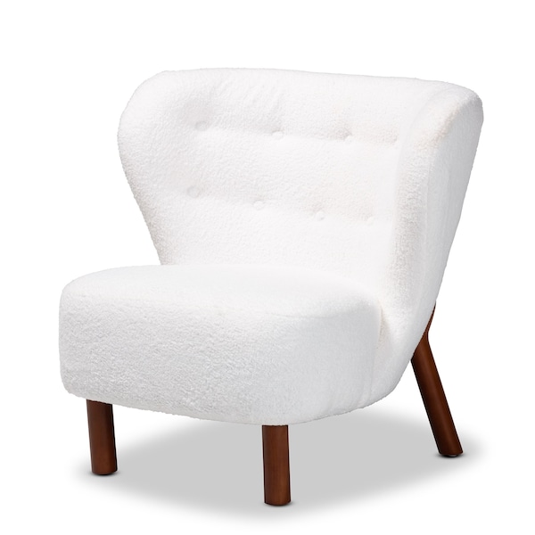 Baxton Studio Cabrera Modern & Contemporary White Boucle Upholstered and Walnut Brown Finished Wood Accent Chair - 204-12576