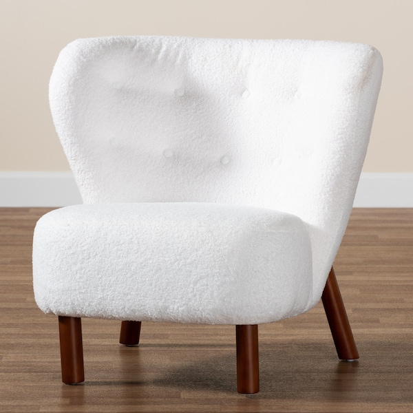 Baxton Studio Cabrera Modern & Contemporary White Boucle Upholstered and Walnut Brown Finished Wood Accent Chair - 204-12576
