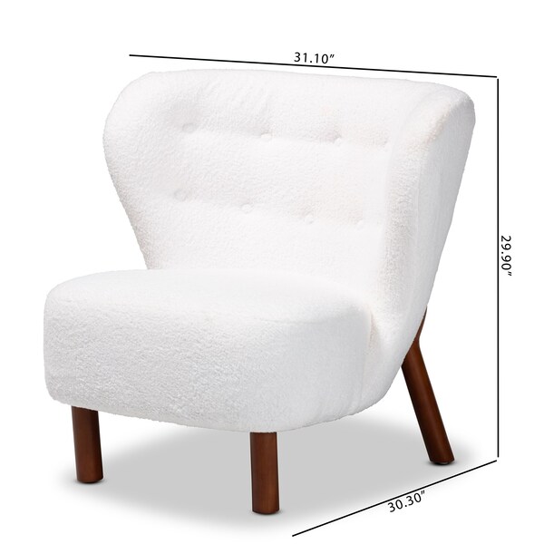 Baxton Studio Cabrera Modern & Contemporary White Boucle Upholstered and Walnut Brown Finished Wood Accent Chair - 204-12576