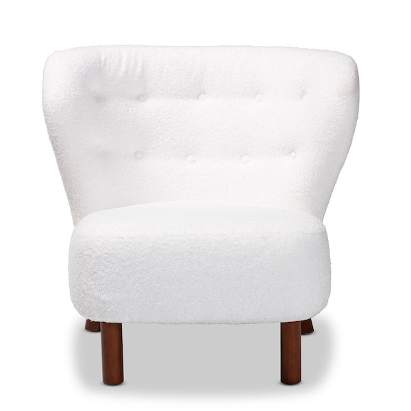 Baxton Studio Cabrera Modern & Contemporary White Boucle Upholstered and Walnut Brown Finished Wood Accent Chair - 204-12576