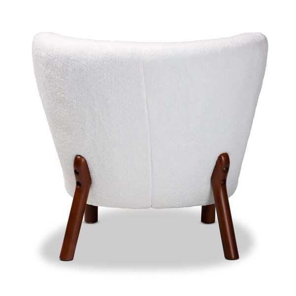 Baxton Studio Cabrera Modern & Contemporary White Boucle Upholstered and Walnut Brown Finished Wood Accent Chair - 204-12576